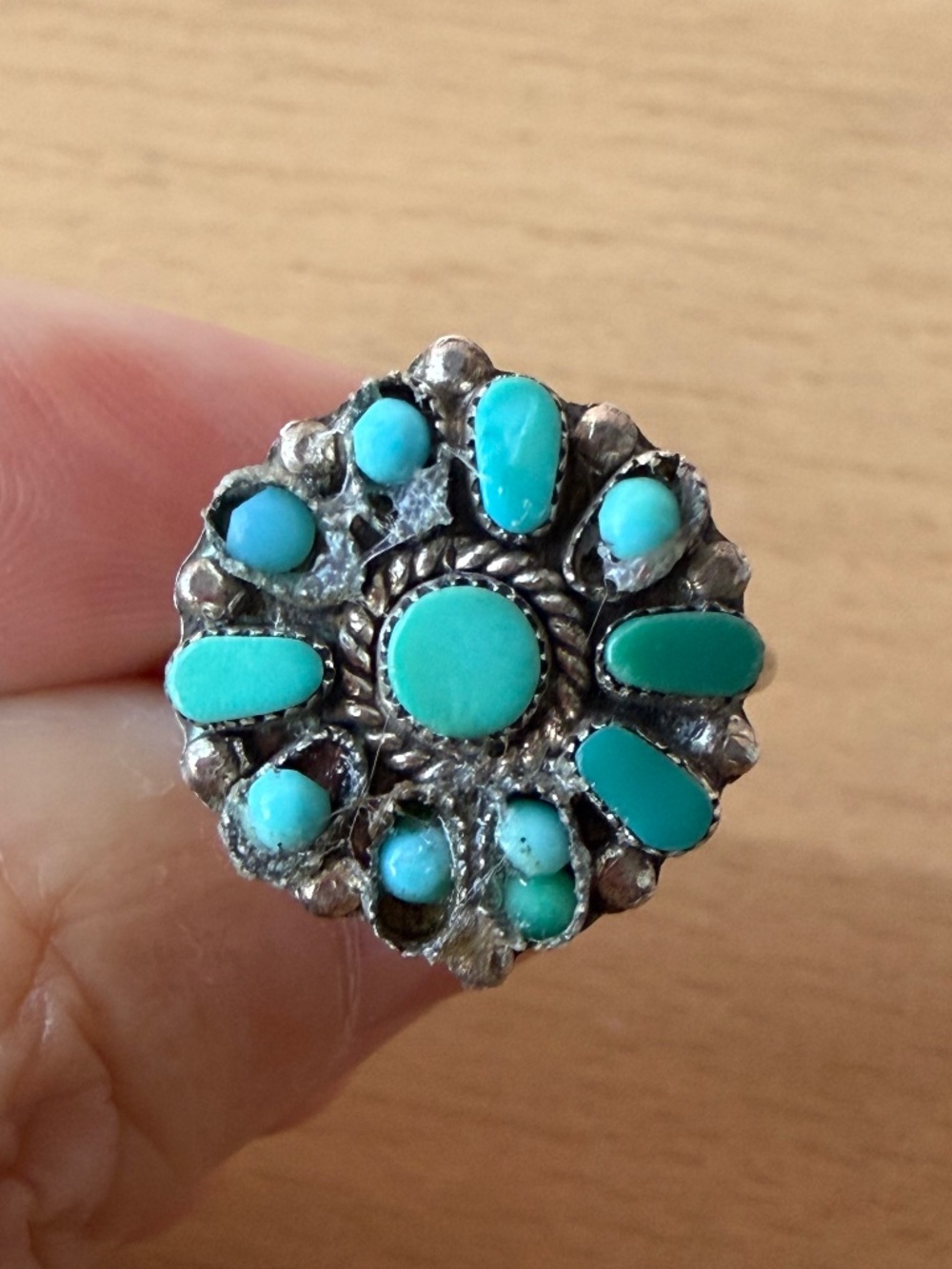 Vintage Native American Turquoise Sterling Silver Cluster Ring AS IS Condition